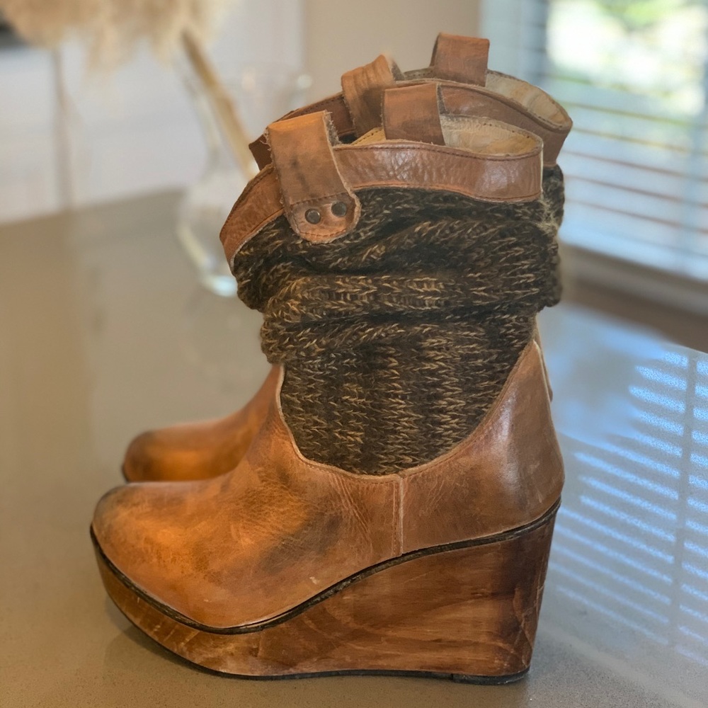 BED STU Brown SWEATER KNIT DISTRESSED LEATHER BOOT